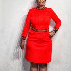 L'aiglon Union Made Red Belted Vintage Midi Dress Sz 14